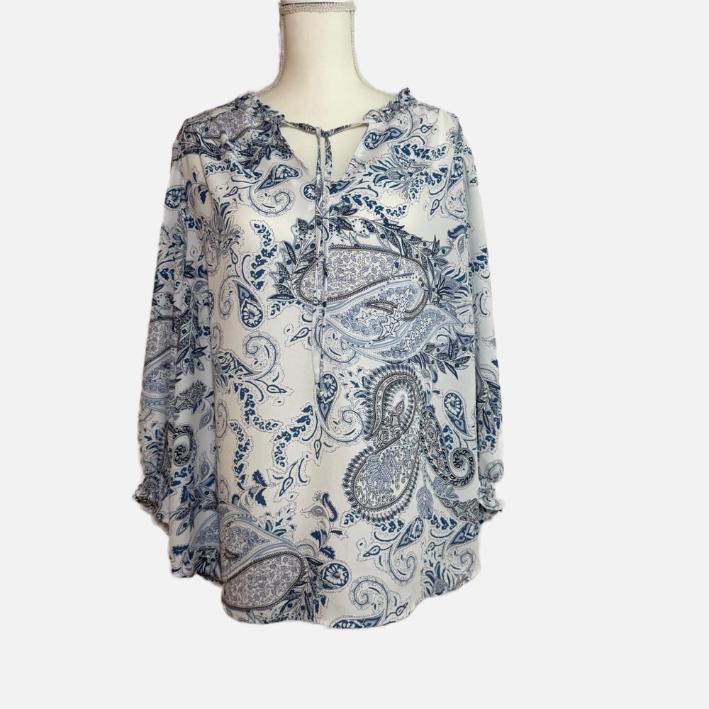 Cynthia Rowley Blue and White Tie Front Blouse